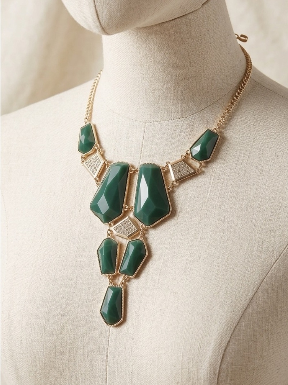 Green Statement Bib Necklace — Gold-Tone Women Jewelry